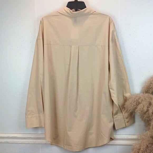 Womens oversized long-sleeve drop shoulders button-down beige shirt sz L Casual - Picture 6 of 7